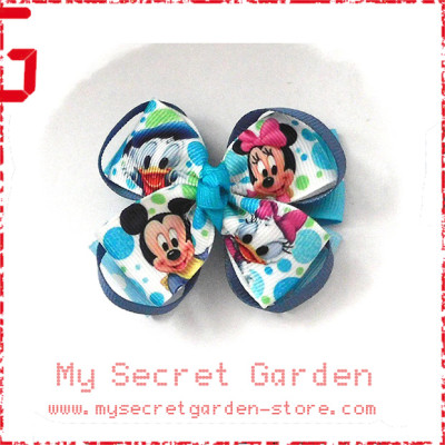 Minnie Mouse & Donald Duck Grosgrain Ribbon Girls Hair Bows ( Hair Clip or Hair Band)